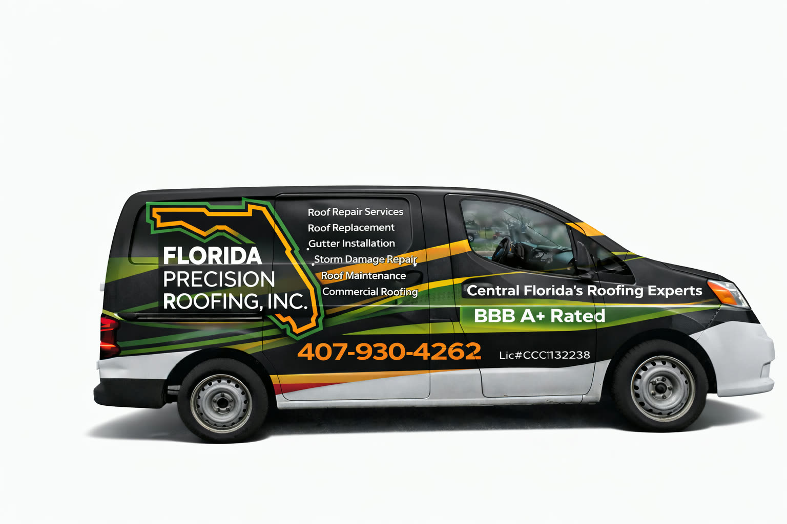Florida Precision Roofing service van with company branding